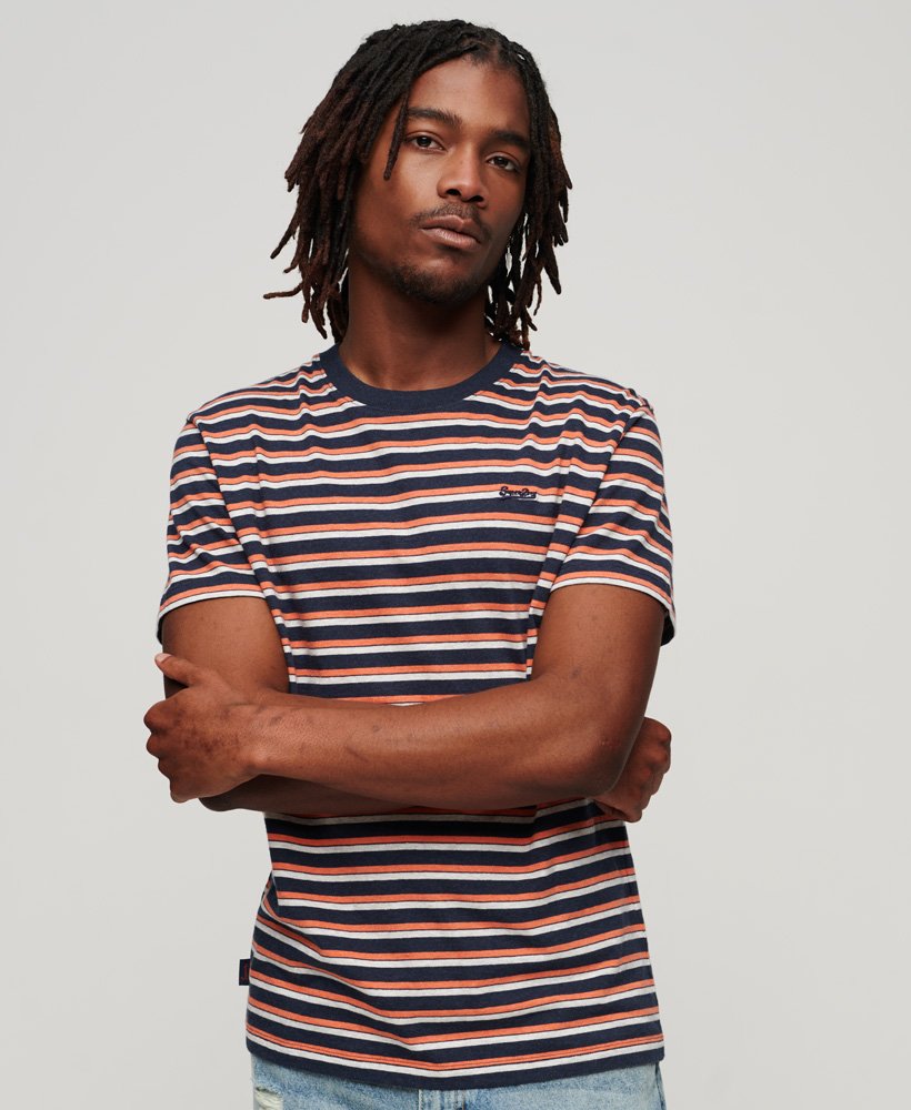 Men's Organic Cotton Vintage Striped T-Shirt in Trench Navy Marl