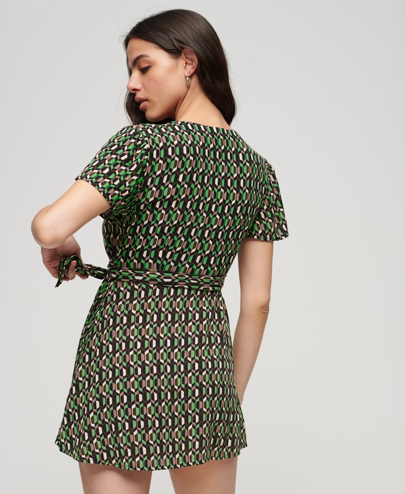 Womens - Vintage Mini Wrap Dress in Arrow Geo Green | Superdry UK