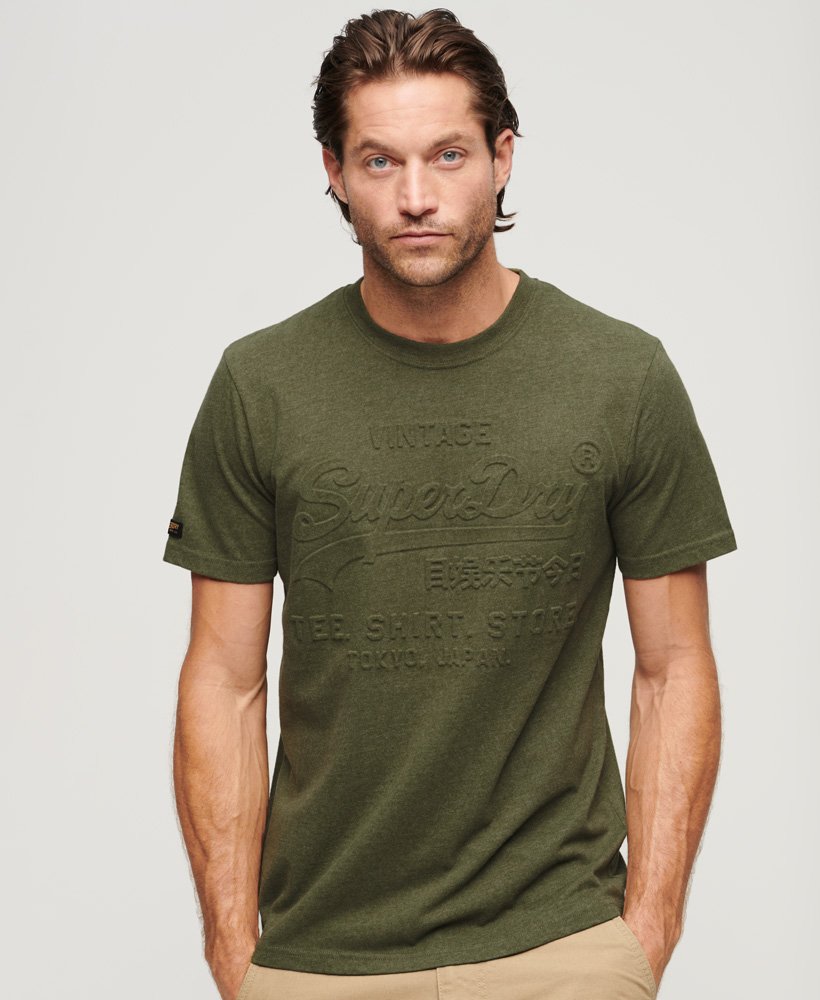 Men\'s Embossed Vintage Logo T-Shirt in Thrift Olive Marl | Superdry US