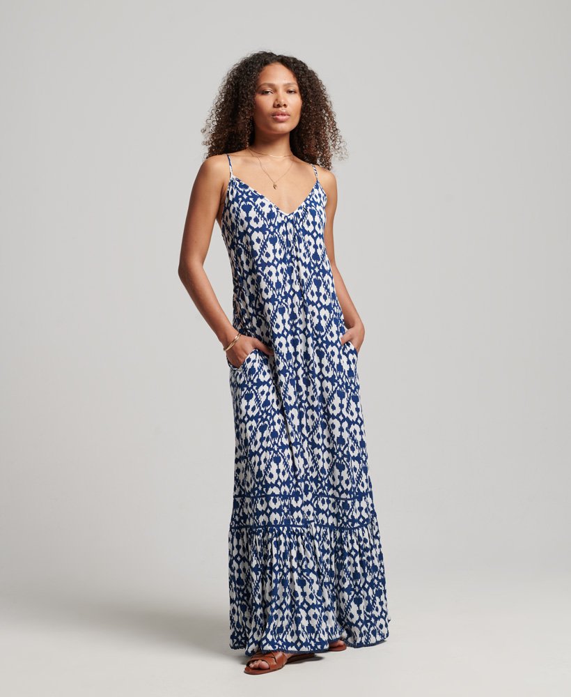 Womens - Long Cami Dress in Arrow Ikat Blue