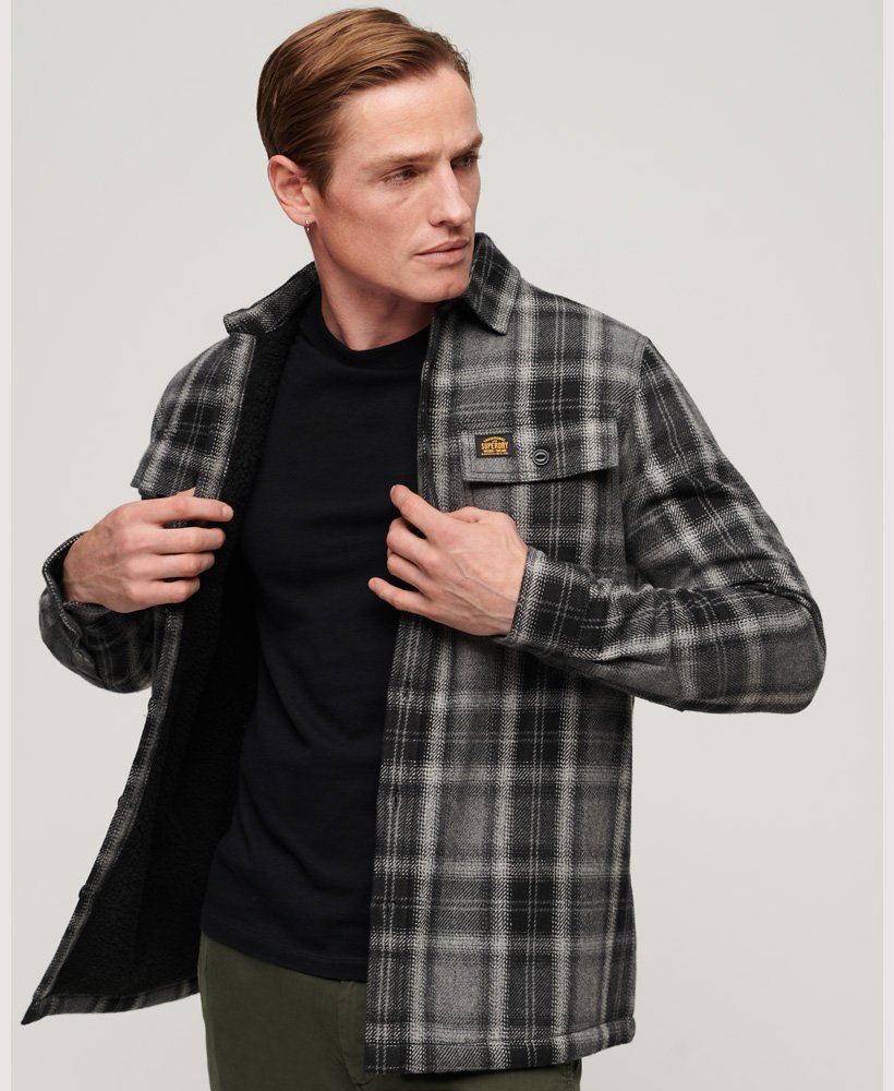 Men's Fleece-Lined Wool Check Overshirt in Roderick Check Black