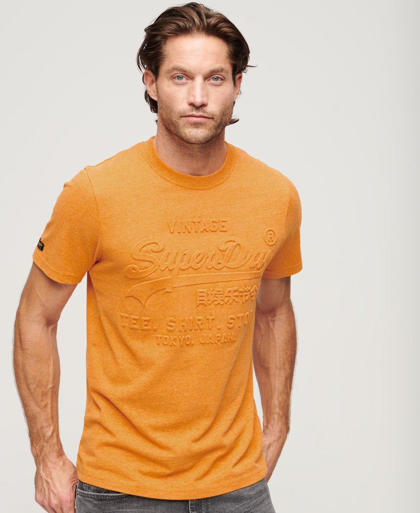 Thrift Vintage Superdry | Gold Marl US in T-Shirt Logo Men\'s Embossed
