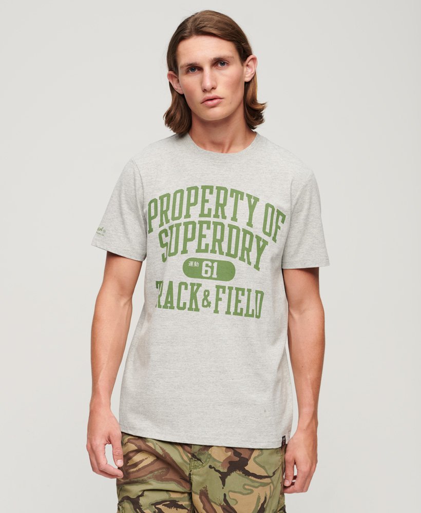 Men's Athletic College Graphic T-shirt in Grey Fleck Marl | Superdry US
