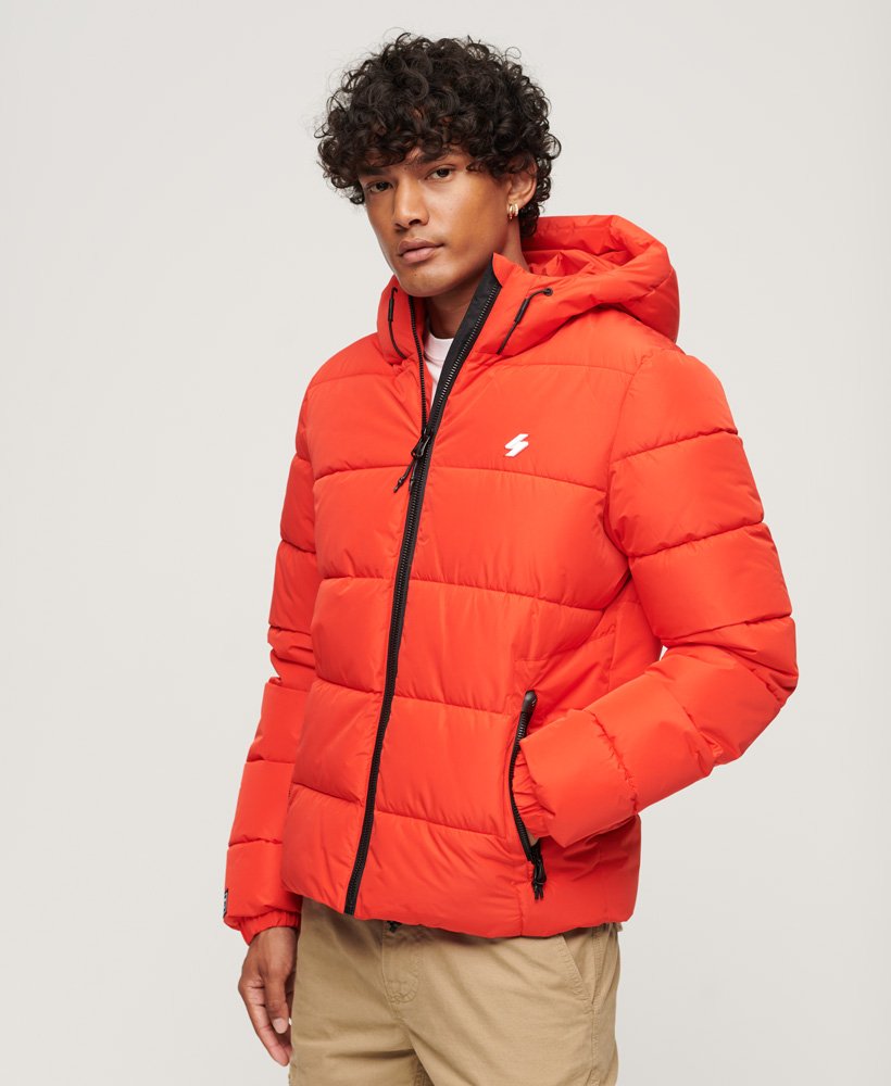 Men's - Hooded Sports Puffer Jacket in Bright Red | Superdry UK
