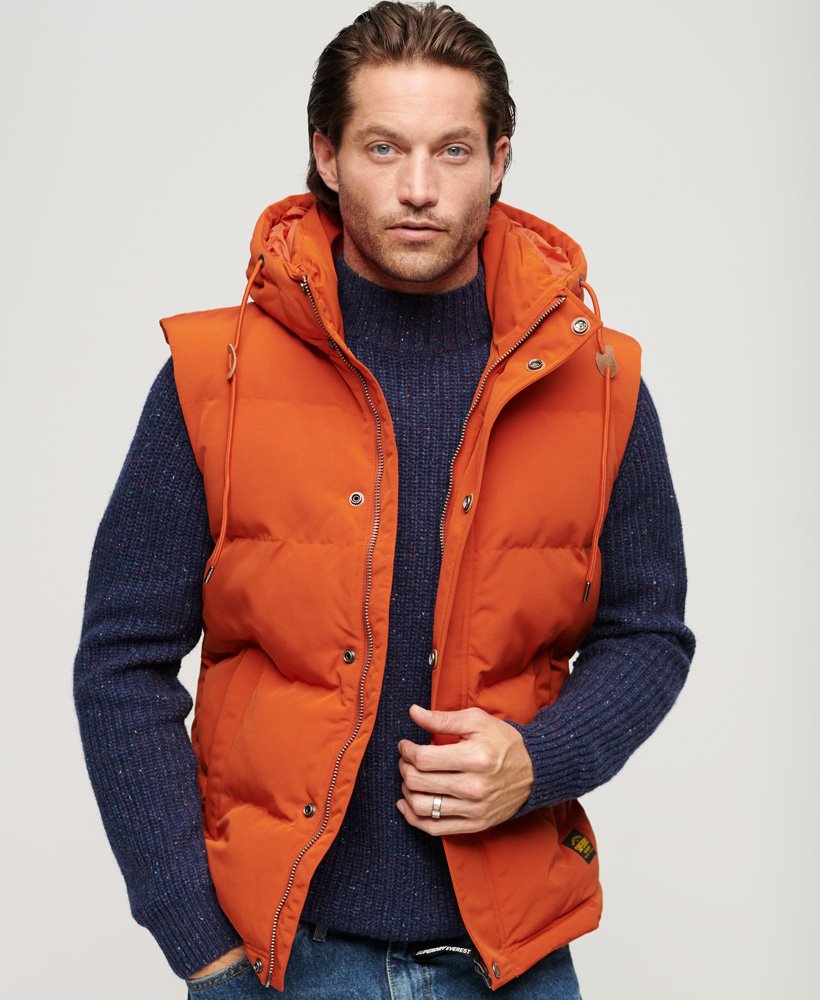 Men's - Hooded Everest Puffer Gilet in Orange | Superdry UK