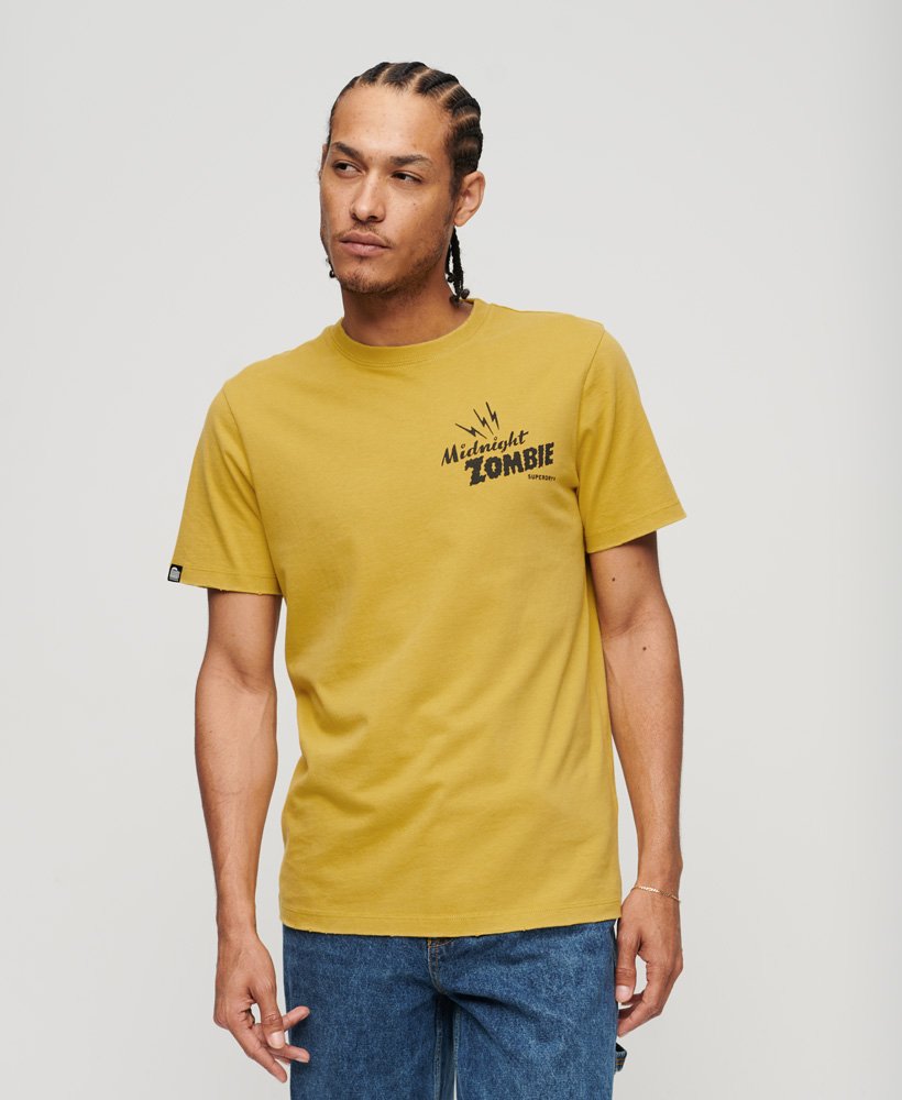 Mens - Blackout Rock Graphic T-Shirt in Oil Yellow | Superdry UK