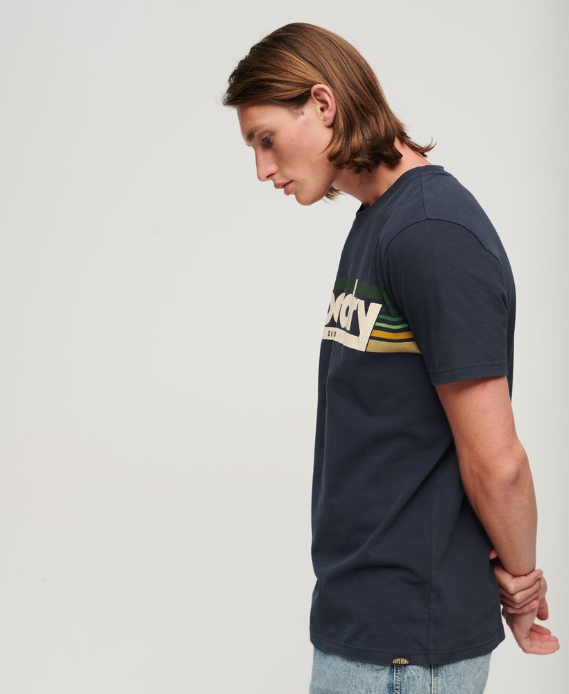 Men\'s Terrain Navy US | T-Shirt Eclipse Striped Logo Superdry in