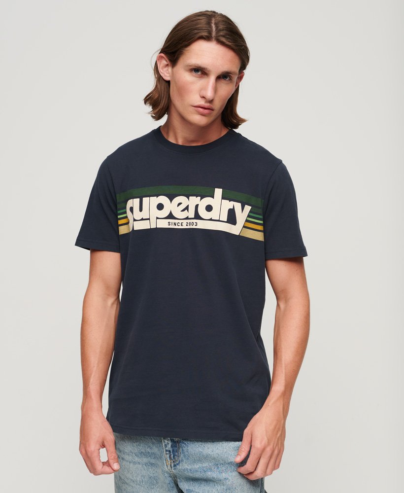 Men\'s Terrain Striped Logo T-Shirt | US Eclipse in Superdry Navy