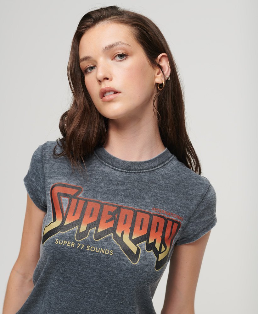 T-Shirt Washed Jet Superdry Rock Women\'s Graphic Black US in | Band