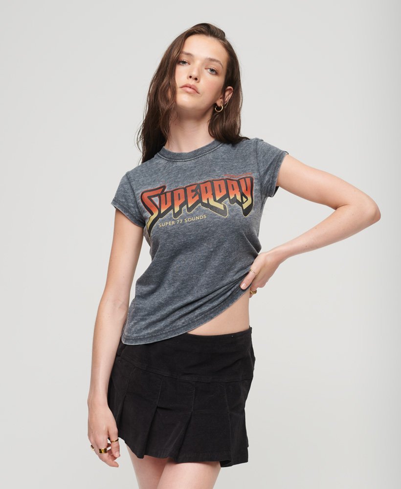 Women's Graphic Rock Band T-Shirt in Washed Jet Black | Superdry US