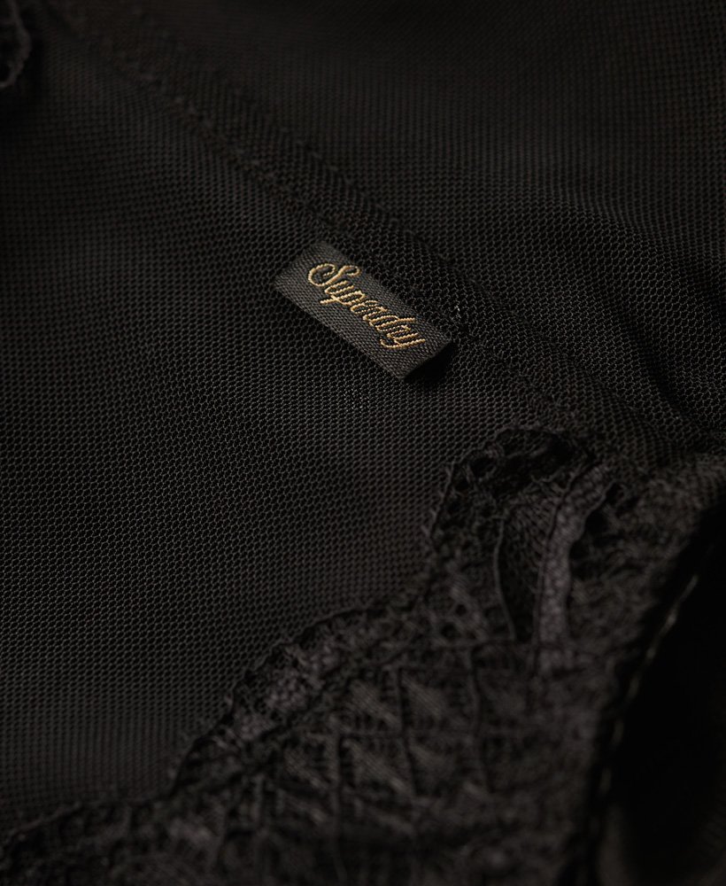 Black Mesh Lace Panel Curved Hem Corset