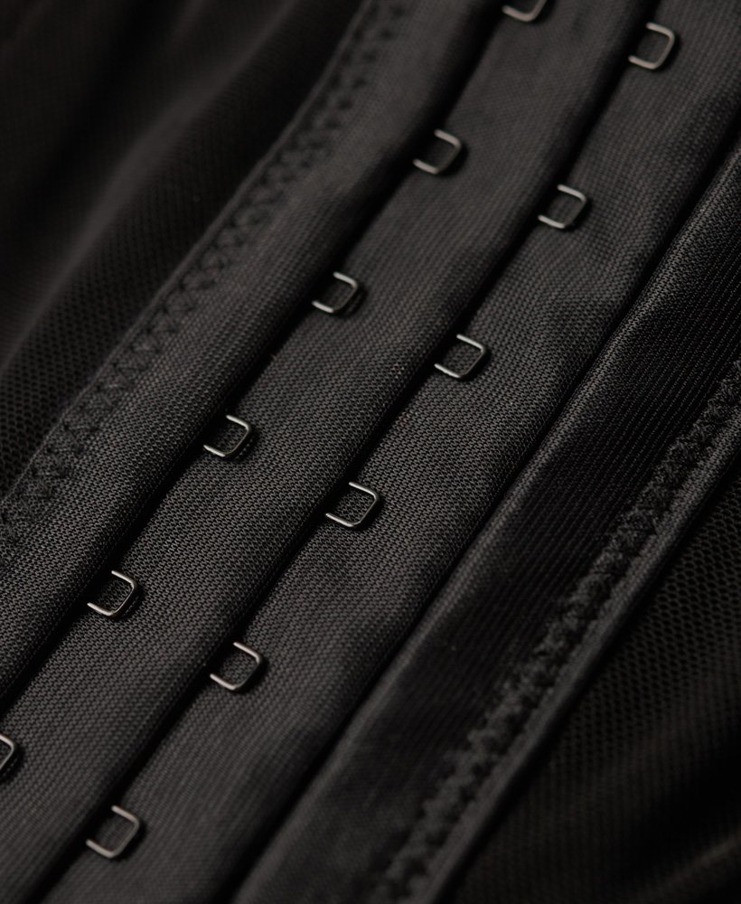 Black Mesh Lace Panel Curved Hem Corset
