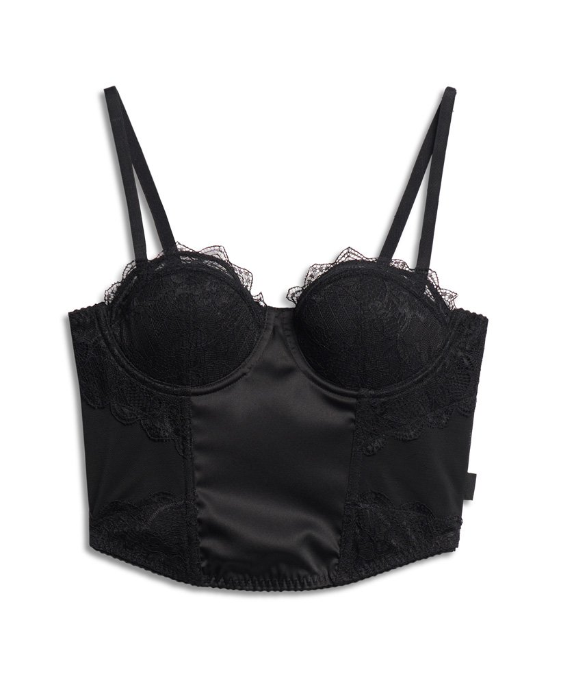 Womens - Satin and Mesh Lace Corset Top in Black | Superdry UK
