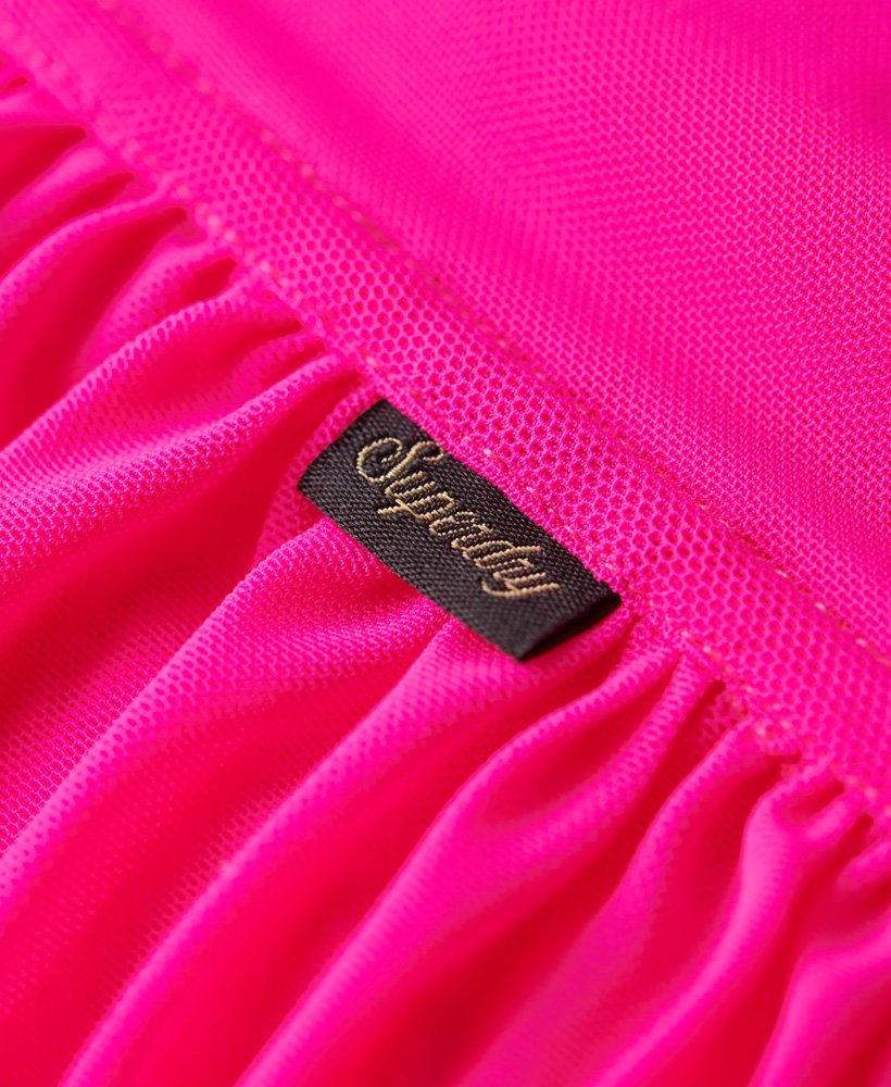 Women's Ruched Mesh Crop Corset Top in Pink Glow