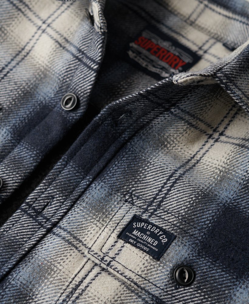 Men's - Fleece-Lined Wool Check Overshirt in Roderick Check Dark Blue ...