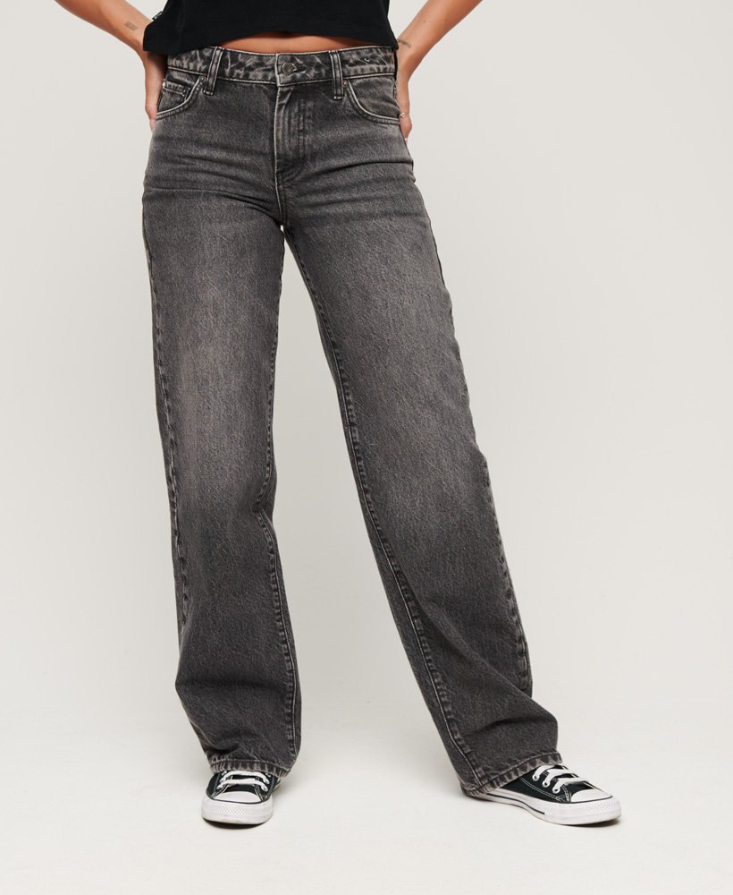 Superdry Jeans økologisk mellemhøj talje og vide ben - Damer Damer Jeans