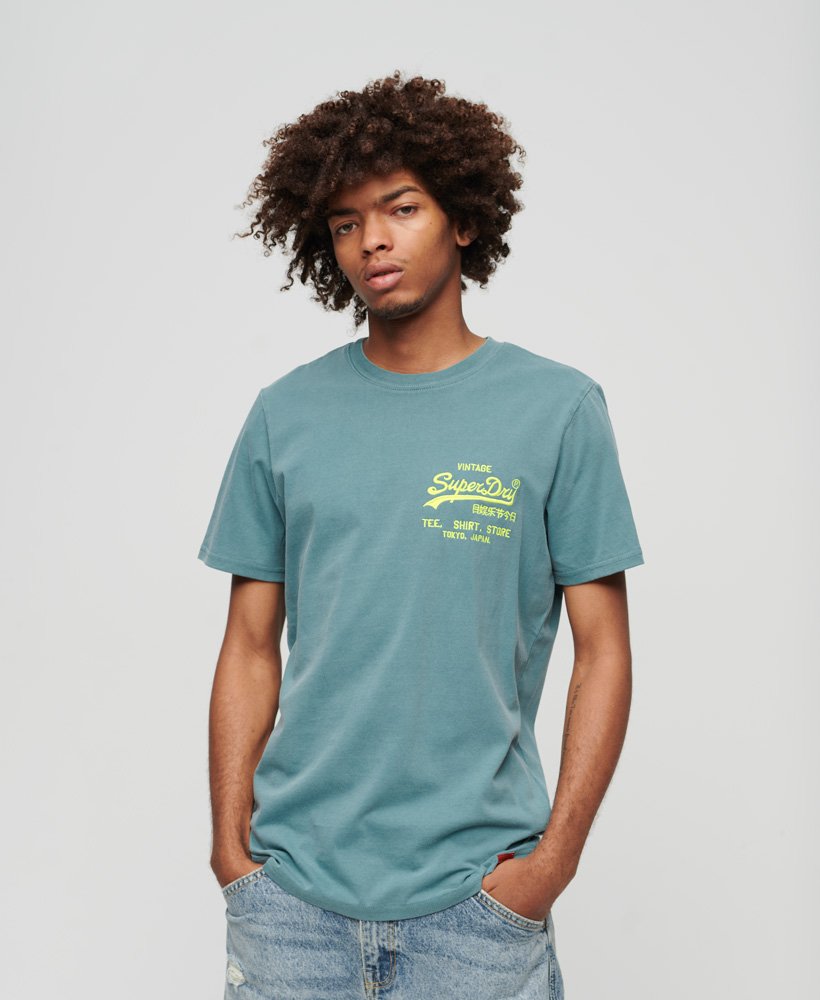 Men\'s Neon Vintage Logo T-Shirt | Superdry Hydro Blue in CA-EN