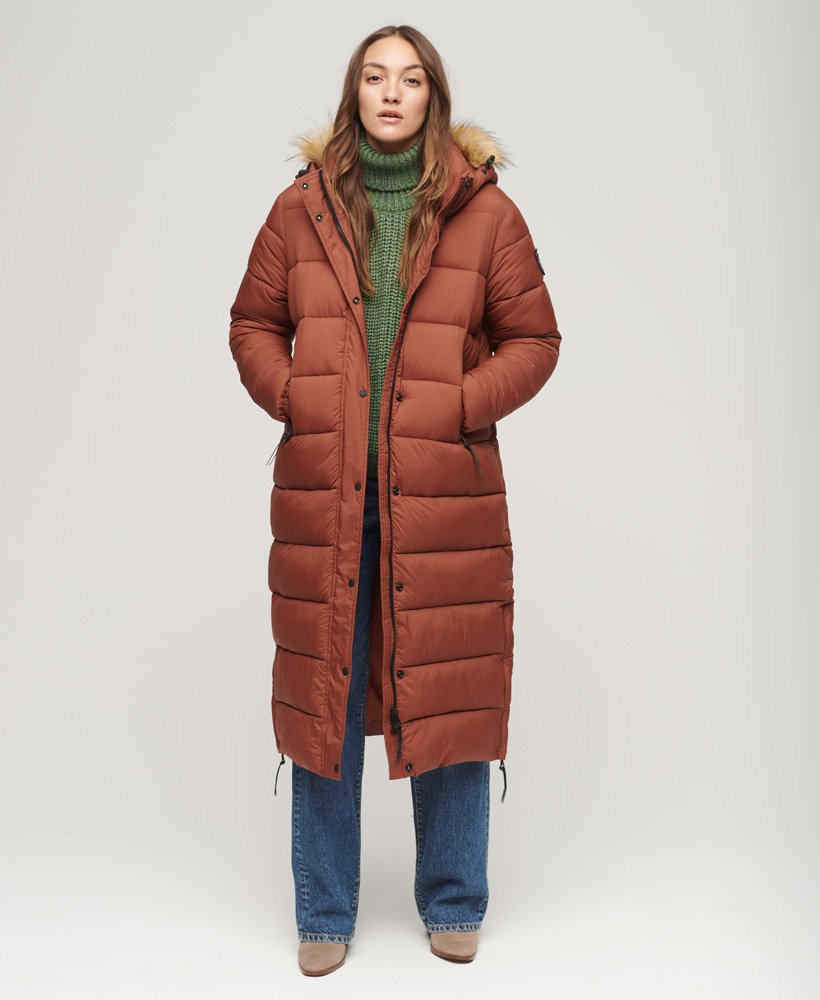 Superdry UK Faux Fur Hooded Longline Puffer Coat - Womens Sale Womens ...