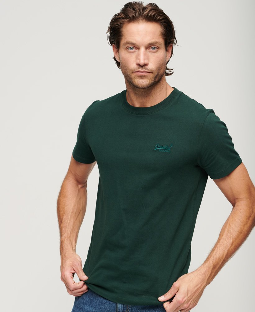 Men's Organic Cotton Essential Small Logo T-Shirt in Buck Green