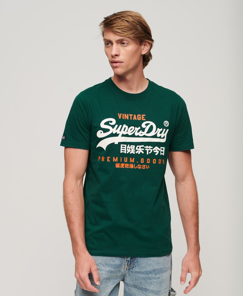 Classic | Vintage US Heritage Men\'s Superdry Green T-Shirt Logo Pine in