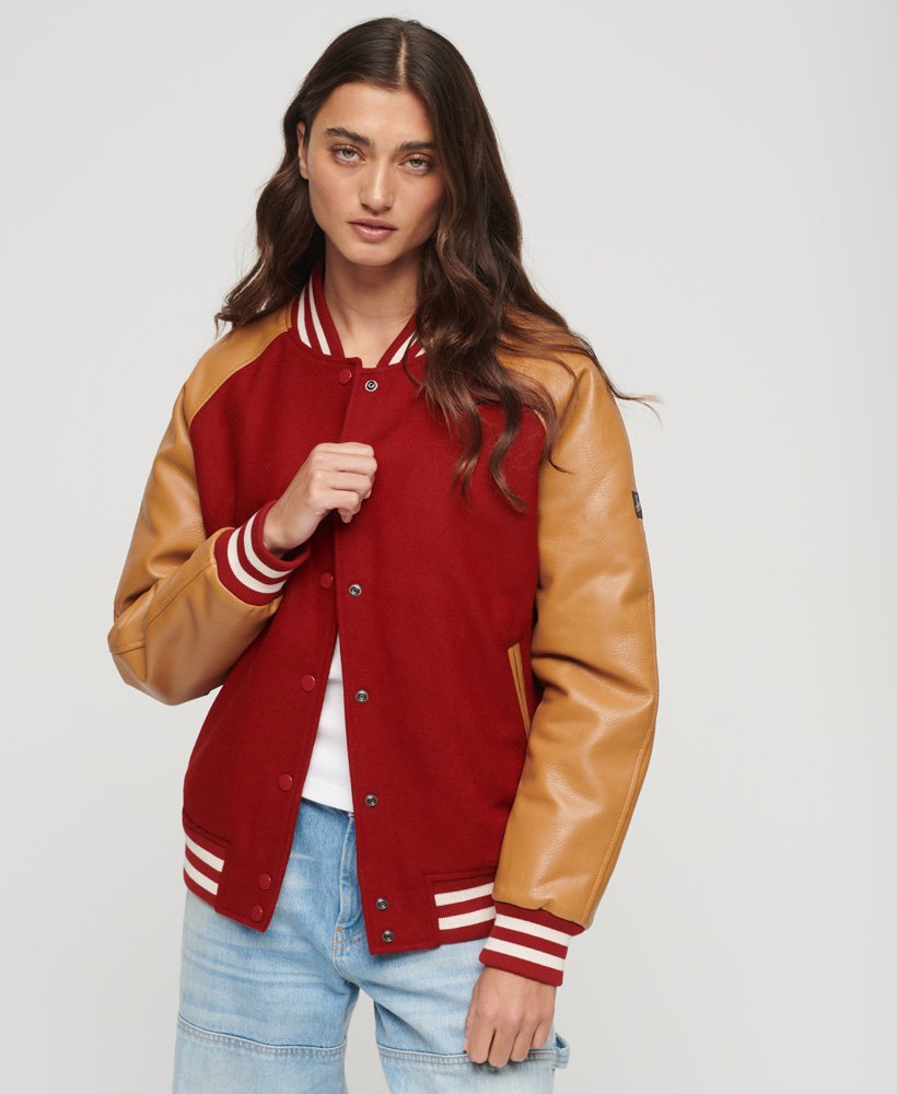 Superdry Vintage Mixed Varsity Bomber, Expedition Red, 8