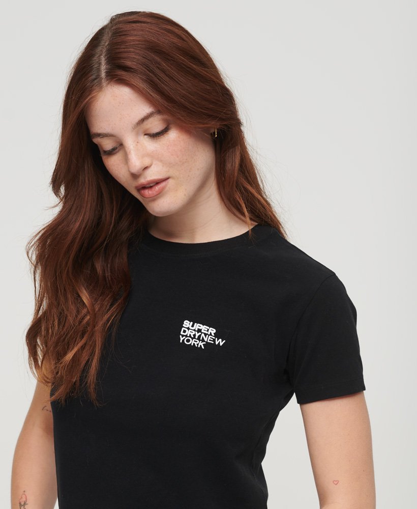 Womens - Sport Luxe Logo Fitted Cropped T-Shirt in Black | Superdry UK