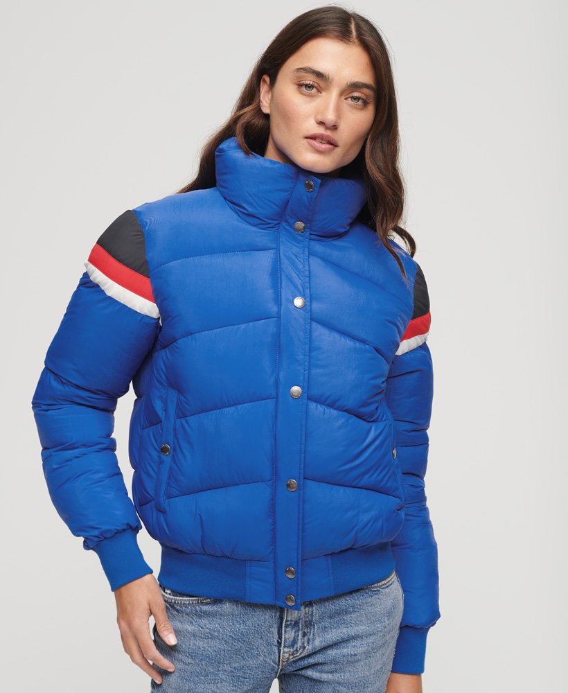 Women's - Retro Panel Short Puffer Jacket in Royal Blue | Superdry IE