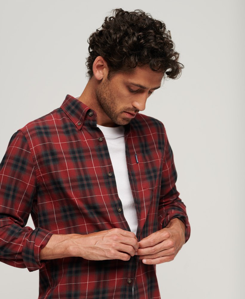 Men's - Organic Cotton Vintage Check Shirt in Hoxton Check Red