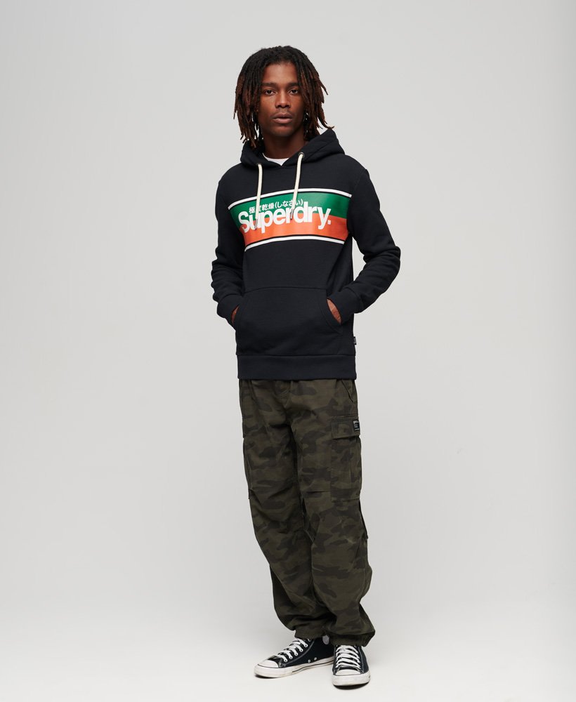 Mens - Core Logo Stripe Hoodie In Dark Grey 