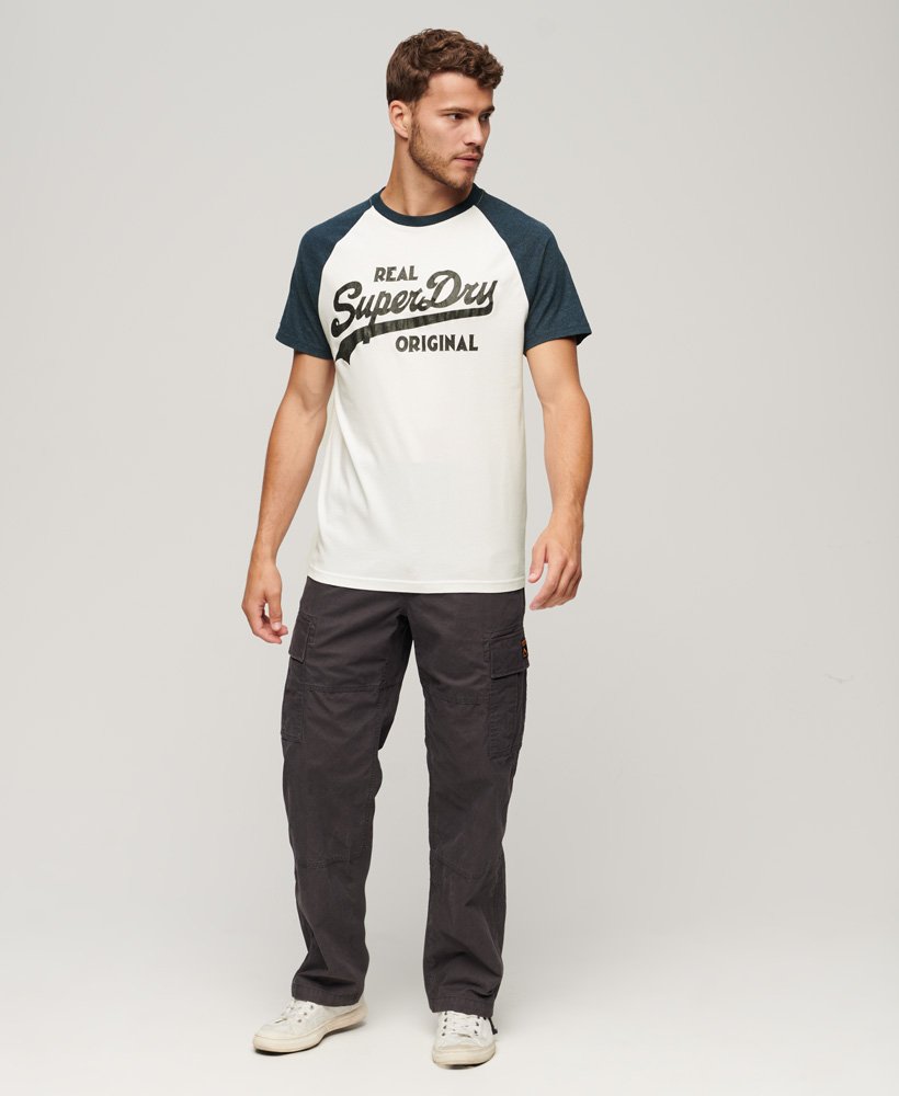 Men\'s Athletic Vintage Logo Raglan T-Shirt in Optic White/vintage Navy Marl  | Superdry US
