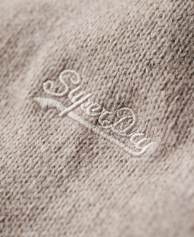 Mens - Essential Embroidered Knit Half Zip Jumper in Birch Brown Marl ...