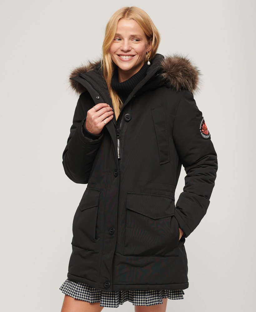 Womens - Everest Faux Fur Hooded Parka Coat in Black | Superdry UK