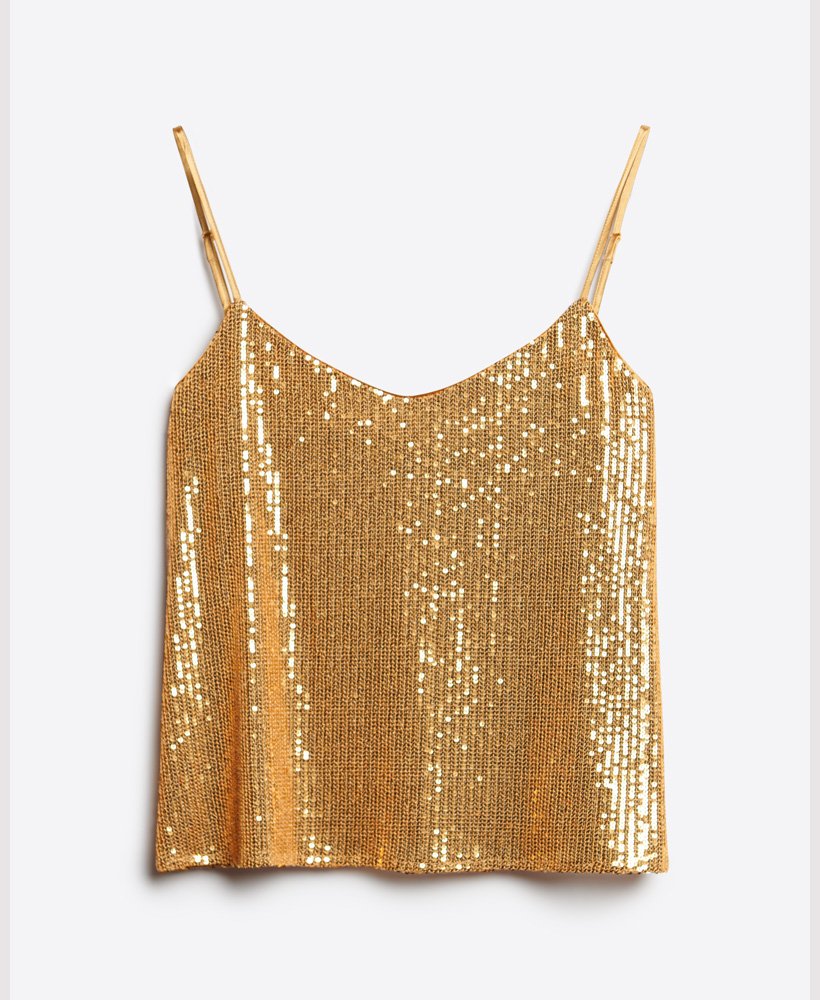 Womens - Sequin Cami Vest Top in Champagne Gold Sequin