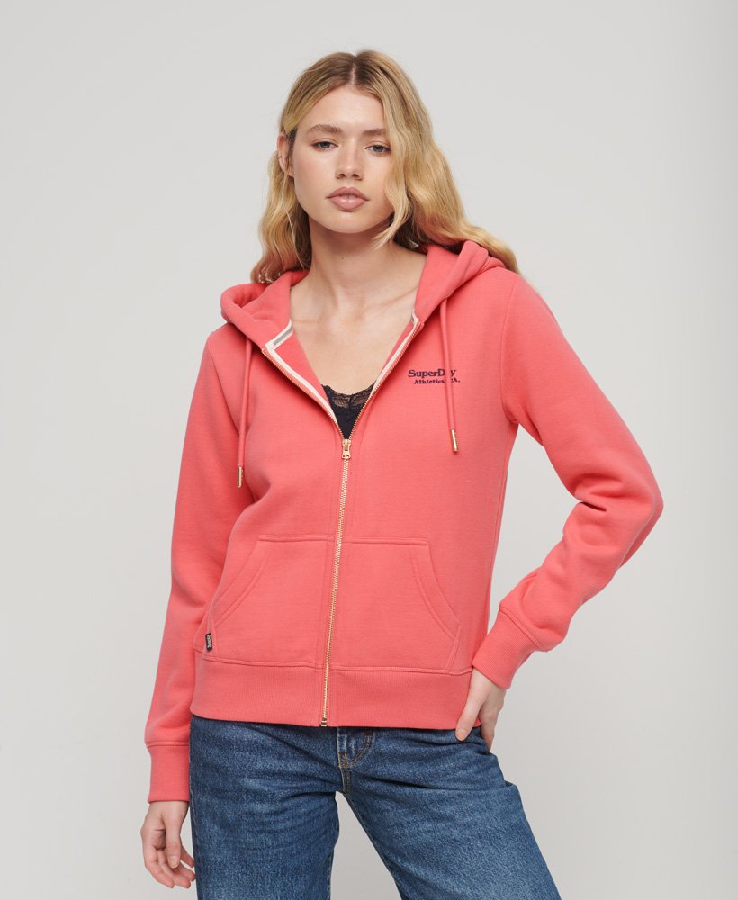 Womens - Essential Logo Zip Hoodie in Camping Pink | Superdry UK