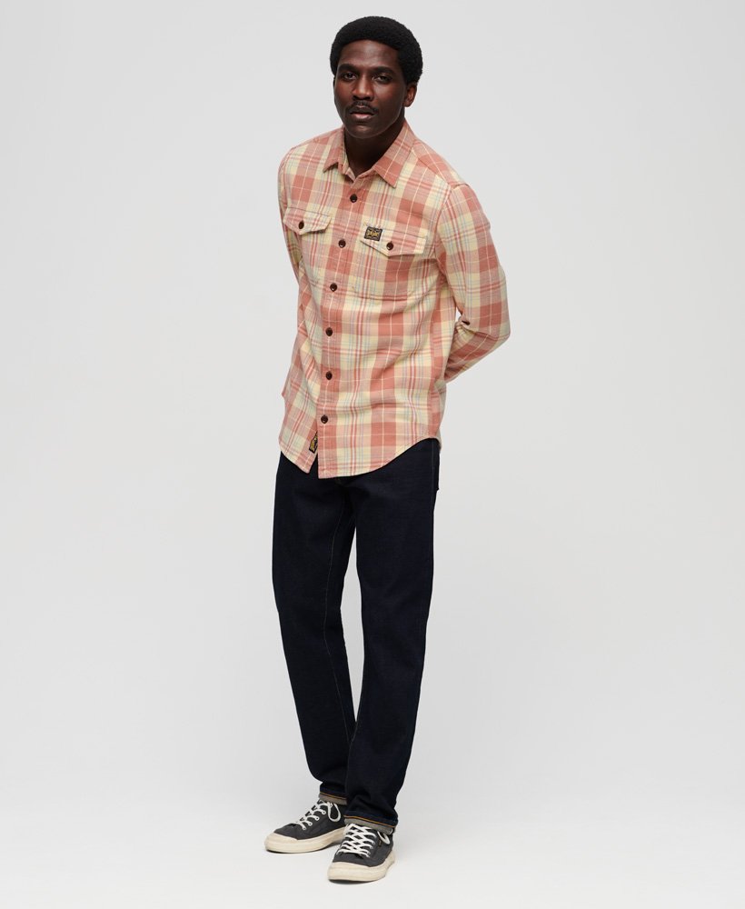 Men's - Organic Cotton Worker Check Shirt in Pink | Superdry IE
