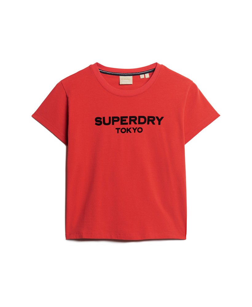 Womens - Sport Luxe Logo Fitted Cropped T-Shirt in Sunset Red | Superdry UK