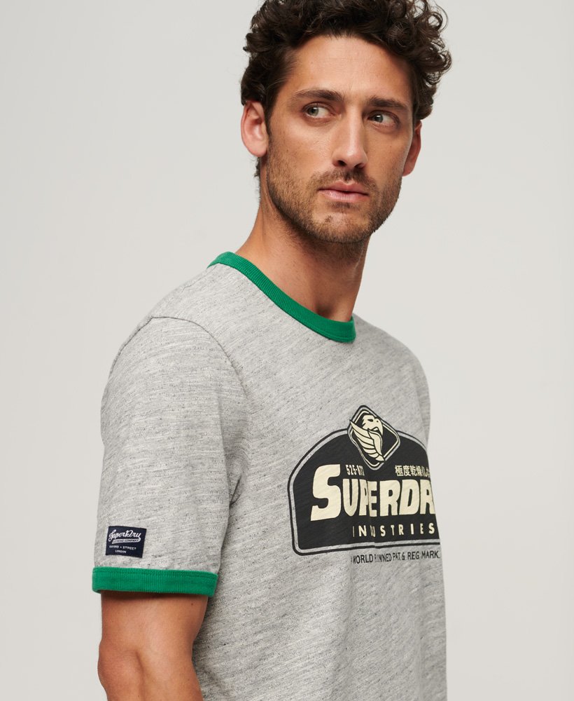 | Superdry in Classic T-Shirt Athletic Grey Core Green Logo Men\'s US American Ringer Marl/erin