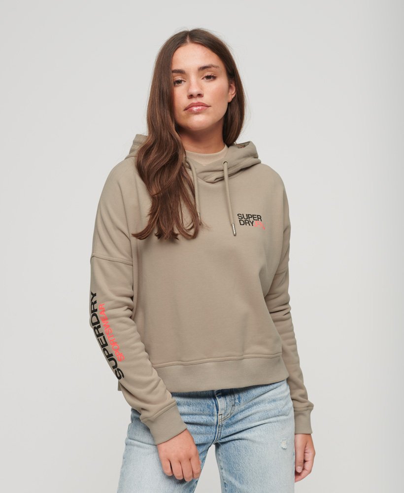 Womens - Sportswear Logo Boxy Hoodie in Warm Grey | Superdry UK