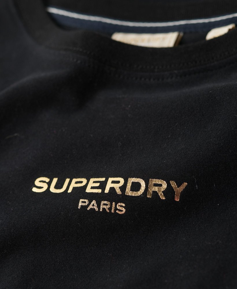 Womens - Sport Luxe Logo Fitted Cropped T-Shirt in Black/gold | Superdry UK