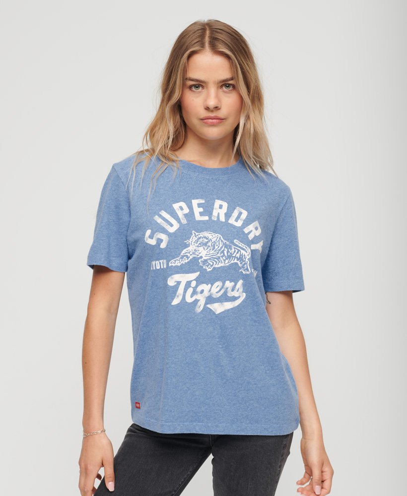 Damen - Athletic College T-Shirt Thrift Blau Meliert | Superdry DE