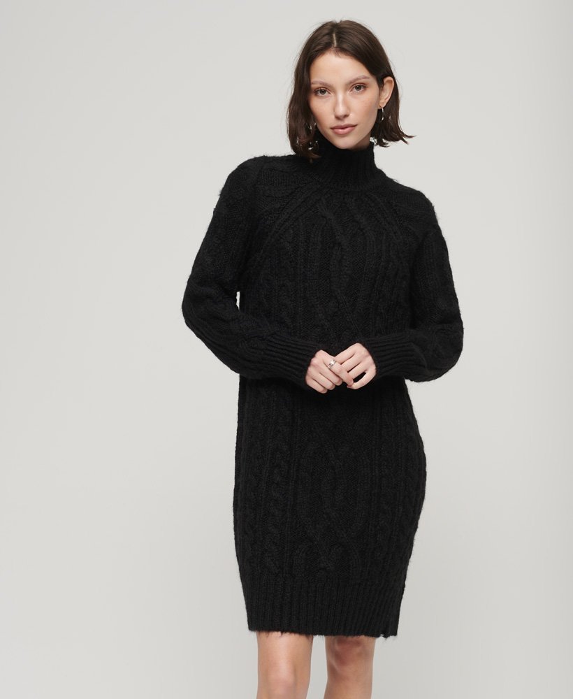 Mock Neck Cable Knit Sweater Dress