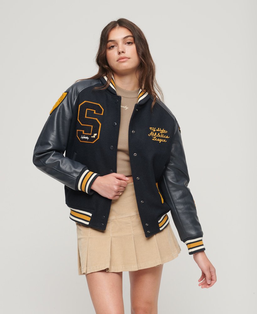 Pockets For Women - Superdry Women's Dry Leather Varsity Jacket