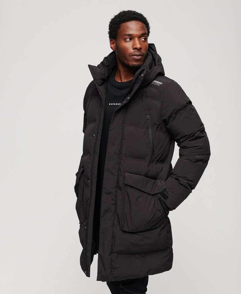Men's - Hooded Longline Padded Jacket in Black | Superdry UK