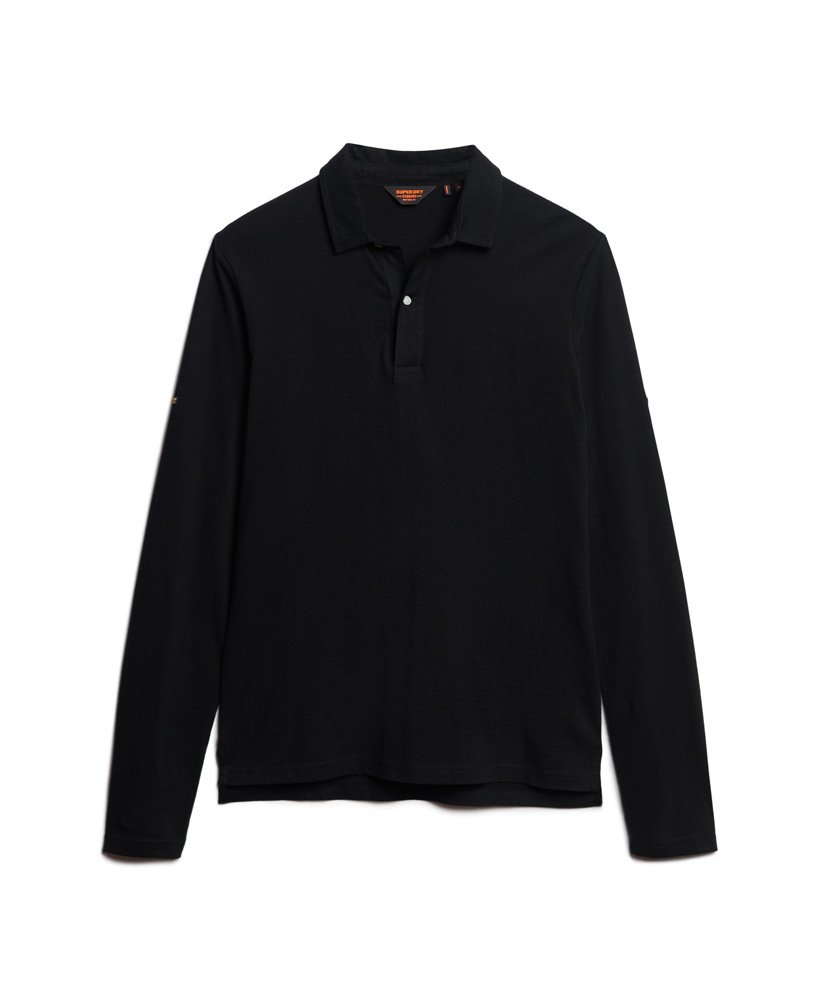 Mens - Studios Long Sleeve Jersey Polo Shirt in Black | Superdry UK