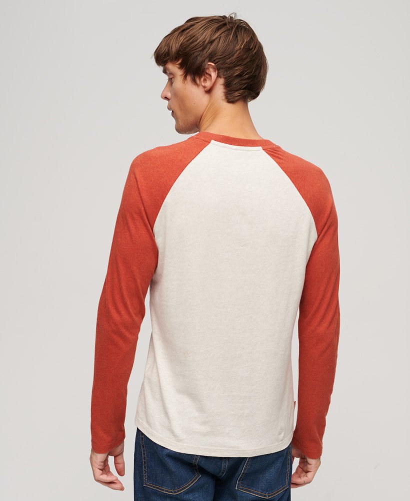 Men's - Essential Baseball Long Sleeve Top in Oat Marl/americana Orange ...