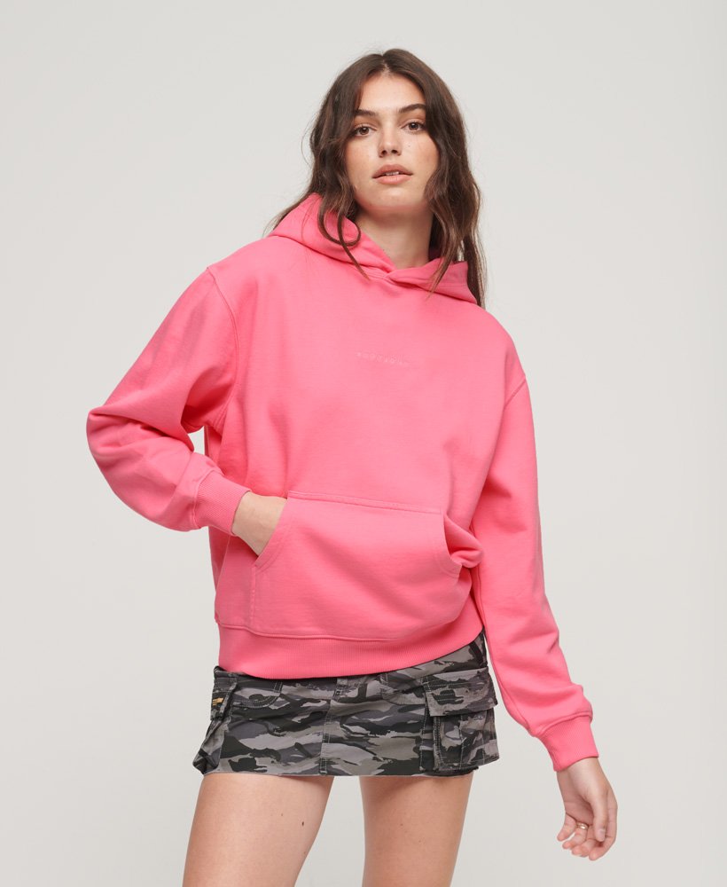 Womens - Micro Logo Embroidered Boxy Hoodie in Marne Pink | Superdry UK
