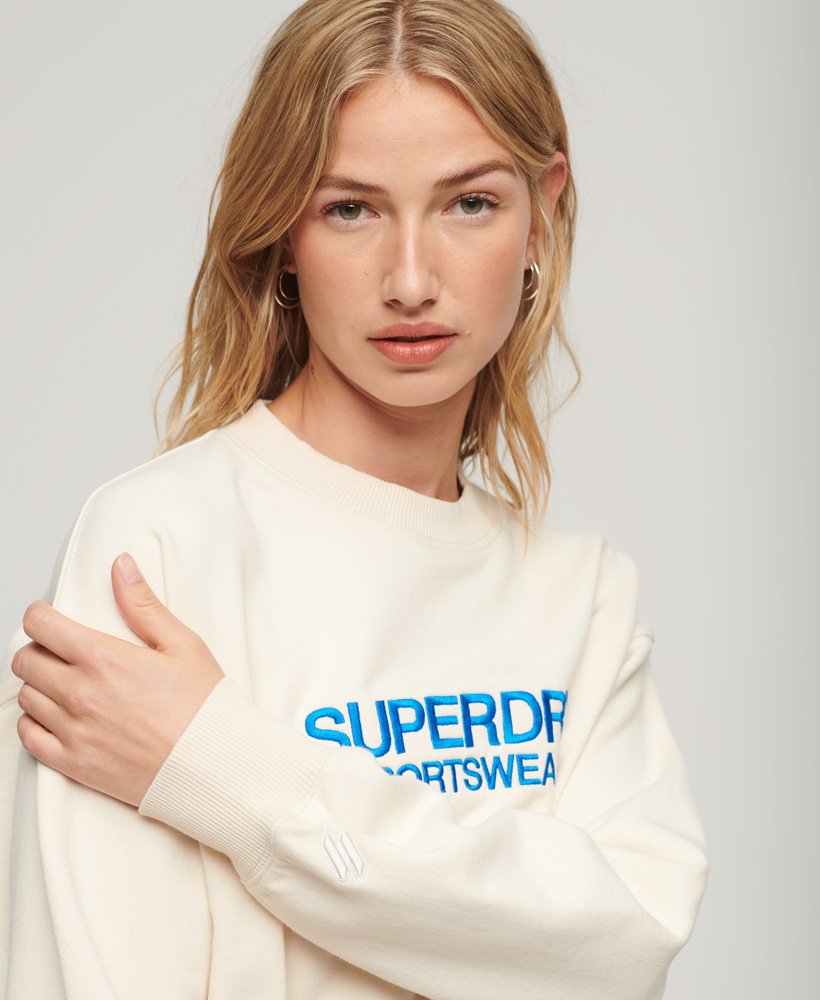 Womens - Embroidered Loose Crew Sweatshirt in Rice White | Superdry UK