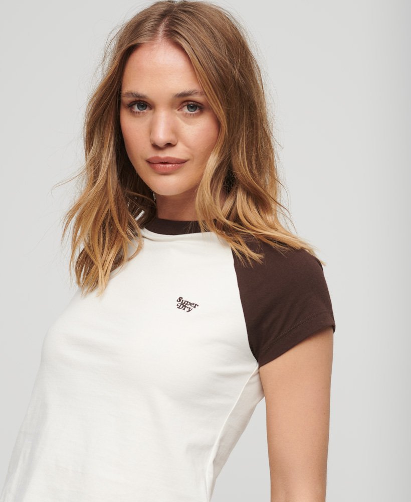 Womens - Organic Cotton Essential Logo Raglan T-Shirt in Off White/dark ...