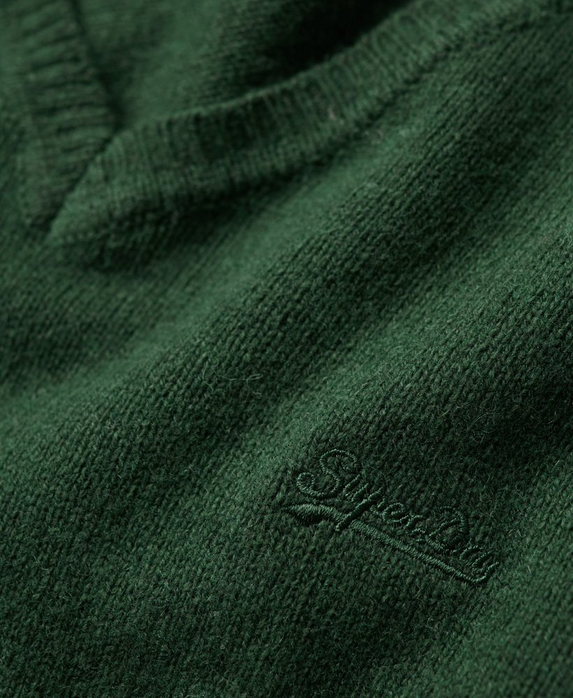 Men's Essential Embroidered V-Neck Knit Jumper in Heritage Pine Green Marl