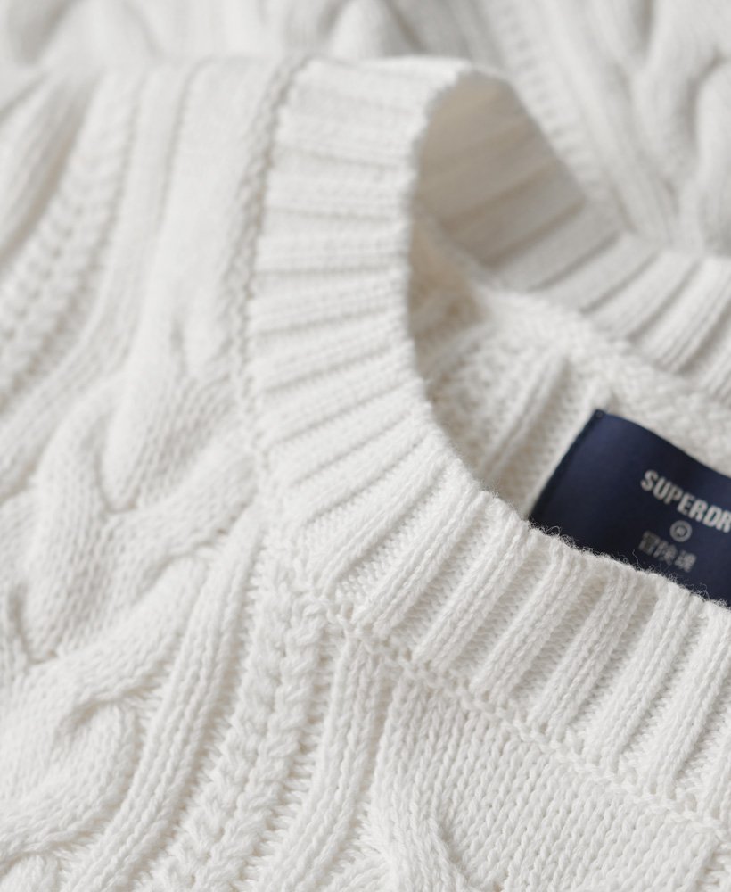 Womens - Dropped Shoulder Cable Crew Jumper in Winter White | Superdry UK
